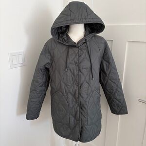 Bernardo Jacket Womens Gray Down Blend Puffer Zip Primaloft Fitted Coat P/S*P10